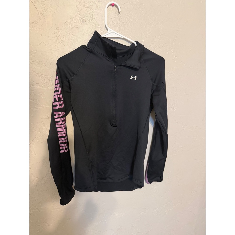 Under Armour Womens HeatGear Quarter Zip Long Sleeve Black Pink Graphic Top
